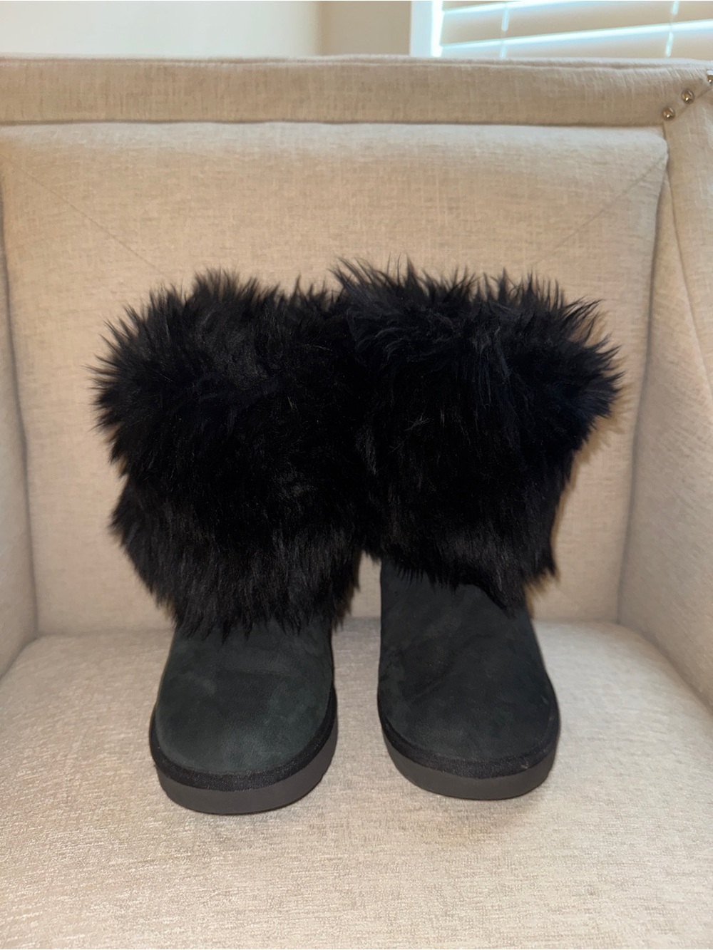 UGG Black Faux Fur Winter Boots